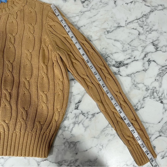 White + Warren Camel brown tan cable knit sweater crewneck 100% cotton fisherman - Picture 7 of 8